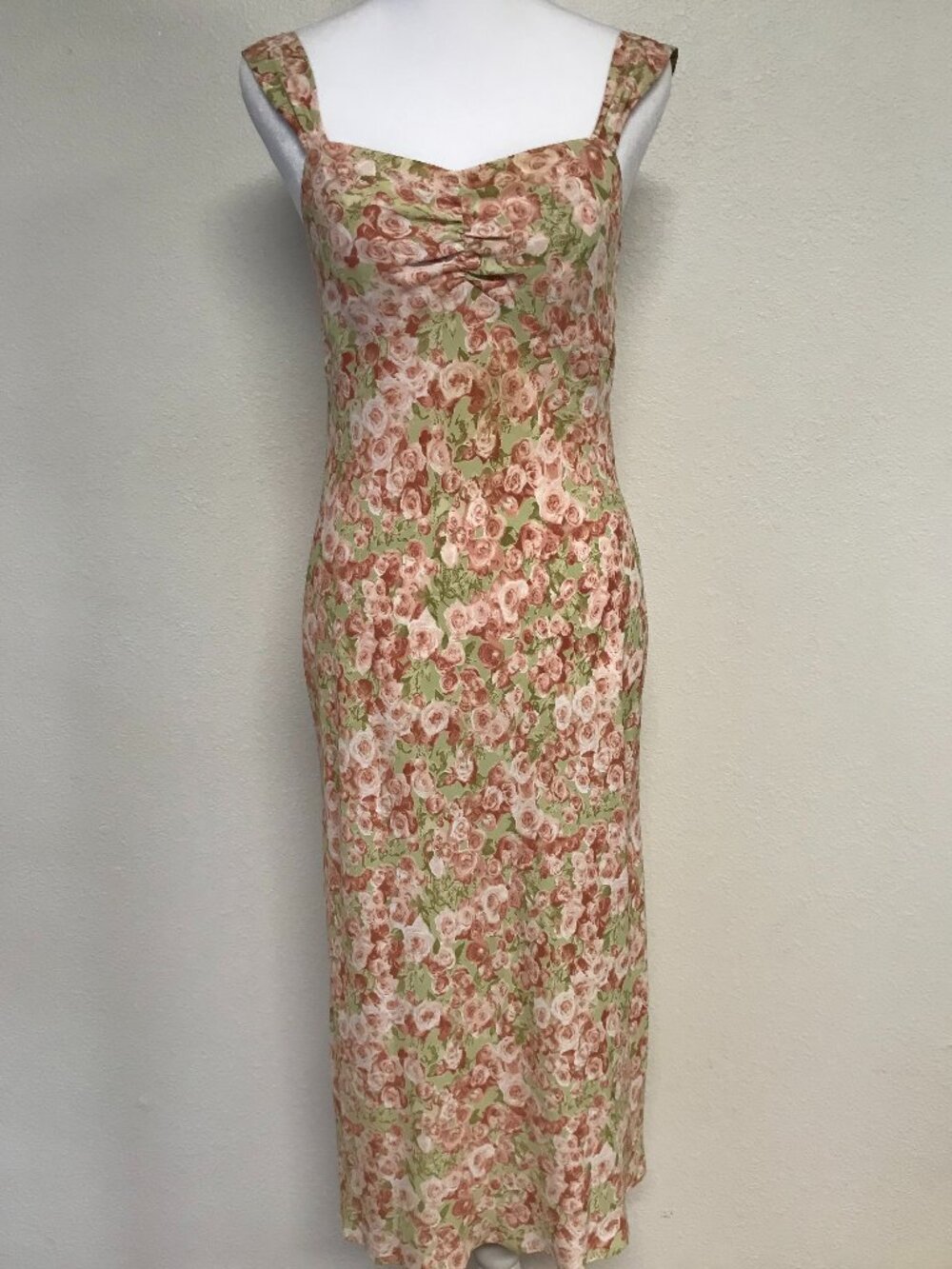 Cinnamon Girl Hawaii Floral Rose Midi Dress Size 2 Pink Green